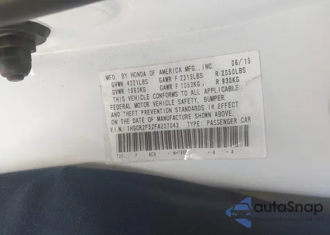 2015 Honda Accord Sport z USA, uszkodzony, nr VIN 1HGCR2F52FA207043